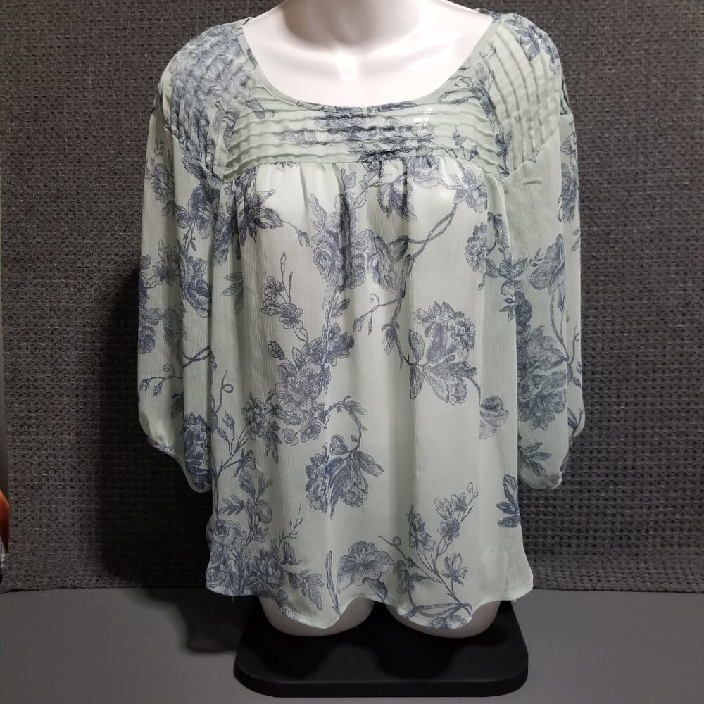 Lauren Conrad Women's Sheer Blouse Medium Floral 3/4 Sleeves